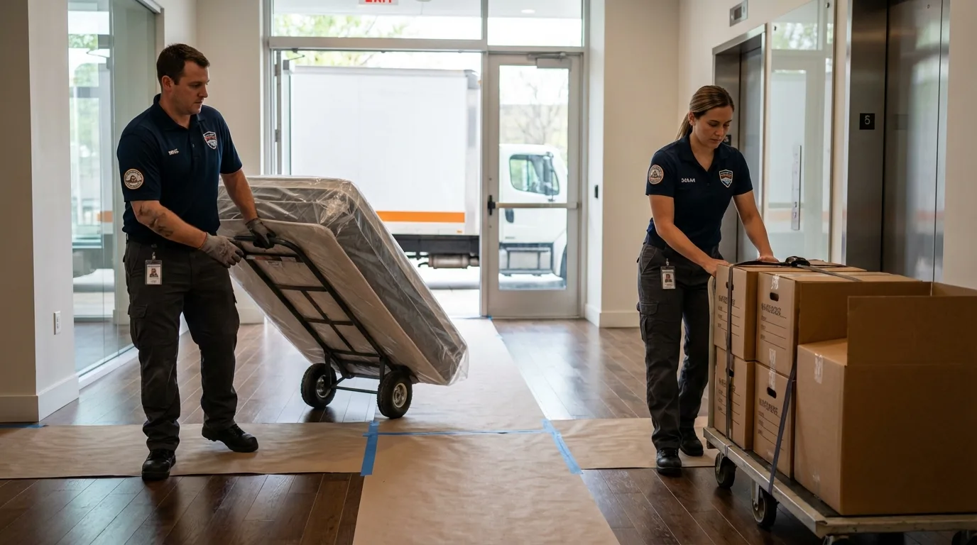 Professional apartment movers loading elevator in Biloxi, MS